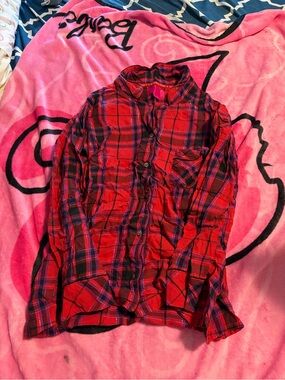Victoria's Secret Red Plaid Button-Down Shirt